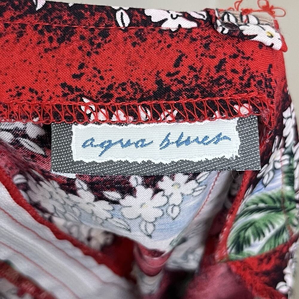 Aqua Blues Vintage 90s Y2K Hawaiian Hula Girl Sundress Red Tropical Print XS/S - Picture 3 of 3